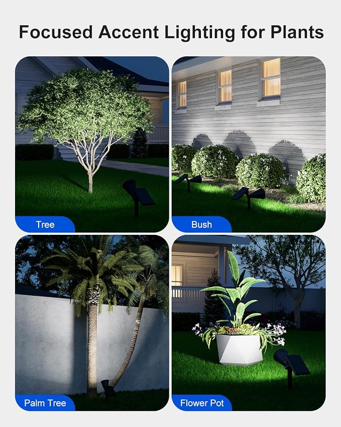 FALOVE Solar Spot Lights Outdoor Waterproof for Flag, Palm Tree, Pole, Sign, Statue, Mailbox, Bright LED Outside Landscape Flood Spotlights for Accent Uplighting Yard, Garden, House, Backyard, Patio