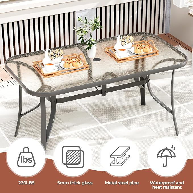 TLSUNNY 7 Pieces Patio Dining Set, Outdoor Table and Chairs W/1.69″ Umbrella Hole, 30"X 55" Table and Stackable Textilene Chair, All Weather Patio Furniture Set (Umbrella not Included) (Navy Blue)