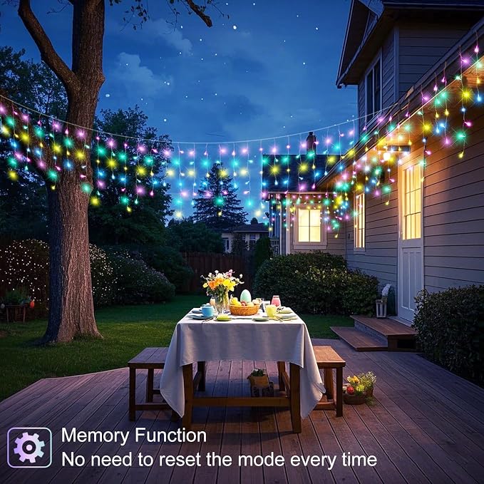 66ft 640 LED Pastel Multicolor Christmas Lights Outdoor Icicle Lights for Outside, Clear Wire Connectable Twinkle Light with 8 Modes Timer Waterproof for House Window Party Holiday Patio Yard Decor