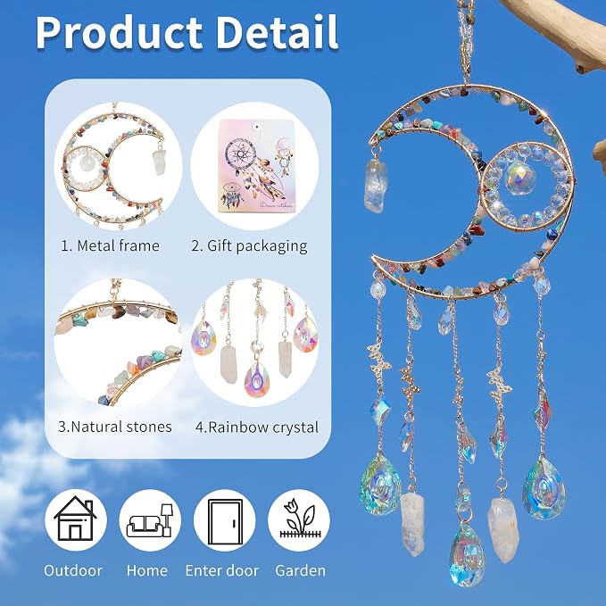 Crystal Suncatcher Window Hanging Decor Rainbow Maker Sun Catchers Indoor | Hand-plated rainbow maker with natural stones, boho hanging decoration for windows, with String & Hook,bedrooms and gifts