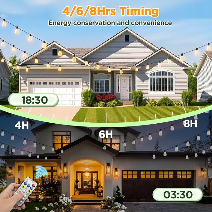 Solar String Lights Outdoor Waterproof with Remote & Timer, LED Shatterproof ST38 Bulbs, USB & Solar Powered Patio Lights for Backyard, Porch, Garden, Wedding, Christmas Decor (25FT)