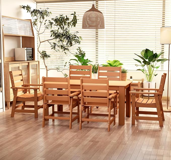BRIOPAWS Outdoor-Dining-Chairs | Set of 2 | HDPE | Teak | Patio Chair with Arms | Modern | All Weather | Oversized & Comfortable | for Deck Backyard Poolside Porch