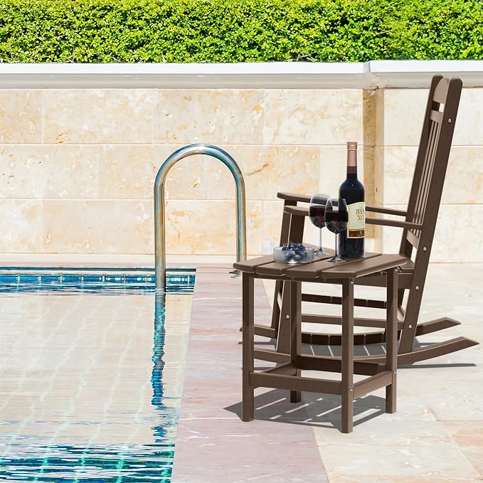 TORVA Patio Adirondack Side Table, Outdoor End Tables All-Weather Resistant HDPE Humidity-Proof Long Time Use for Deck, Lawn,Garden, Porch, Backyard End Table（Brown Color-1 Tier）