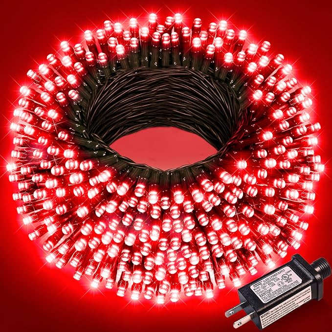100FT 300 LED Christmas Lights Outdoor, Christmas Tree Lights, Red | Plug in 8 Modes Waterproof Connectable String Lights for Outside Patio Yard Halloween Holiday Decorations
