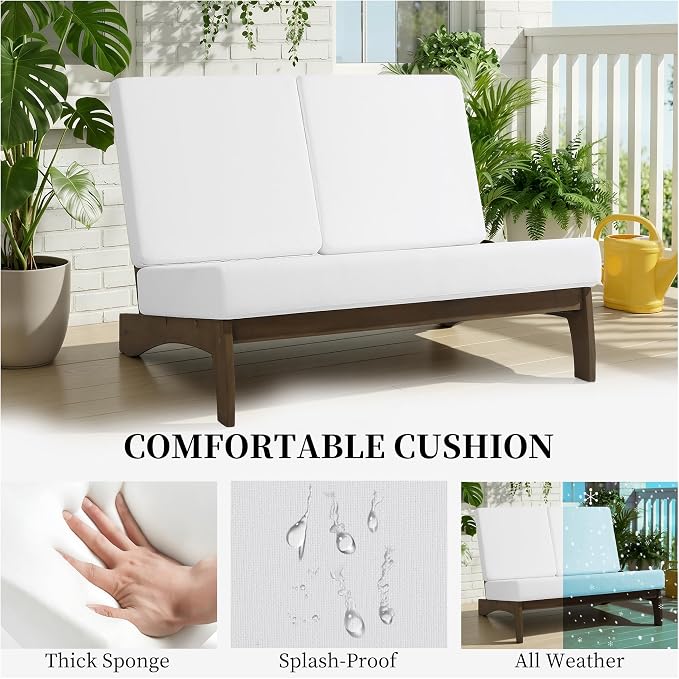 All Weather Patio Furniture Sets, 4 Pieces Teak Wood Outdoor Sectional Futniture Patio Sofa Chair Backyard Conversation Set with Solid Wooden Coffee Table - Beige