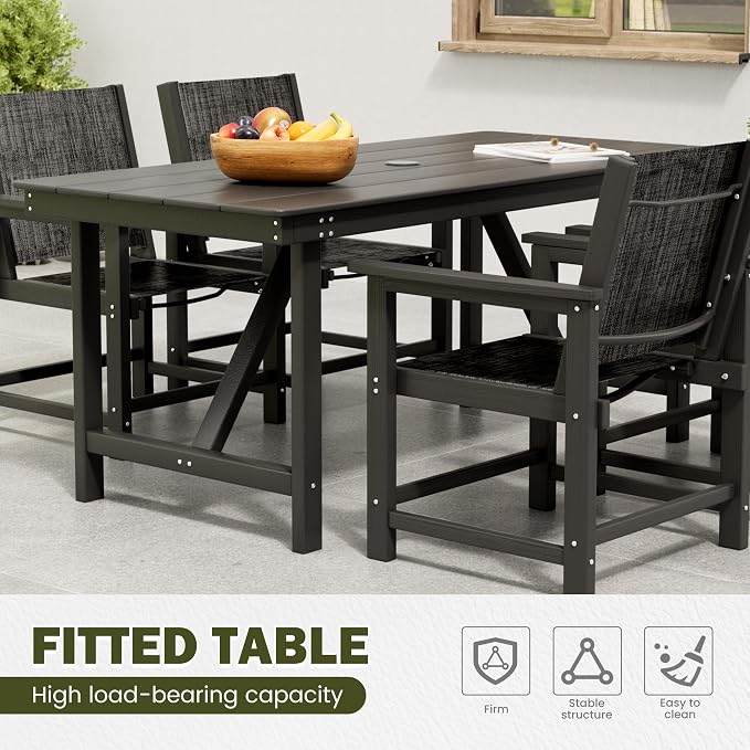 7 Pieces Outdoor Dining Sets HDPE Patio Dining Table and Chair Set for 6 | with Umbrella Hole;