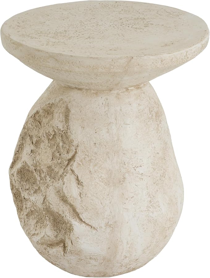 LUMISOL Clare Outdoor Paitio MGO Side Table, Sculptural Organic Pear-Shaped End Table with Natural Beige Tone Finish
