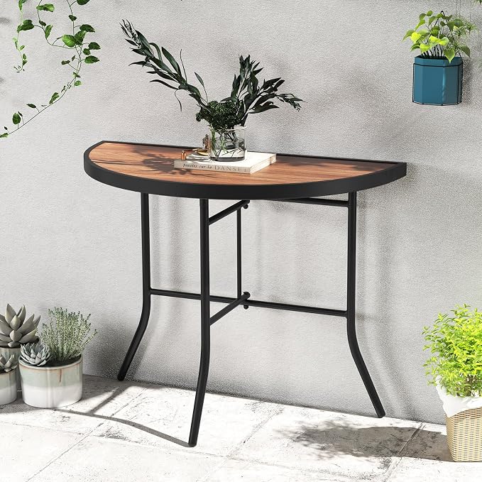 Giantex Half Round Folding Table, Half Moon Dining Table with Heavy-Duty Metal Frame, Portable Space-Saving Semi-Circle Bistro Table for Banquet Event Patio Garden Entryway (2)