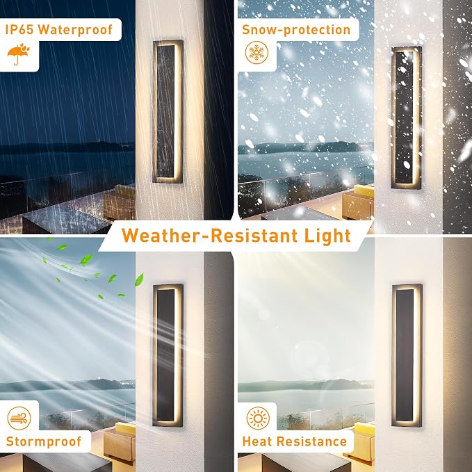 23.6 in Porch Lights Outdoor Sconce Light Exterior Lighting Fixture | Black LED Long Outdoor Wall Light For Porch,Front Door ,House,Patio, Waterproof, LED 24W 3000K Warm White,360° Angle,1 Pack