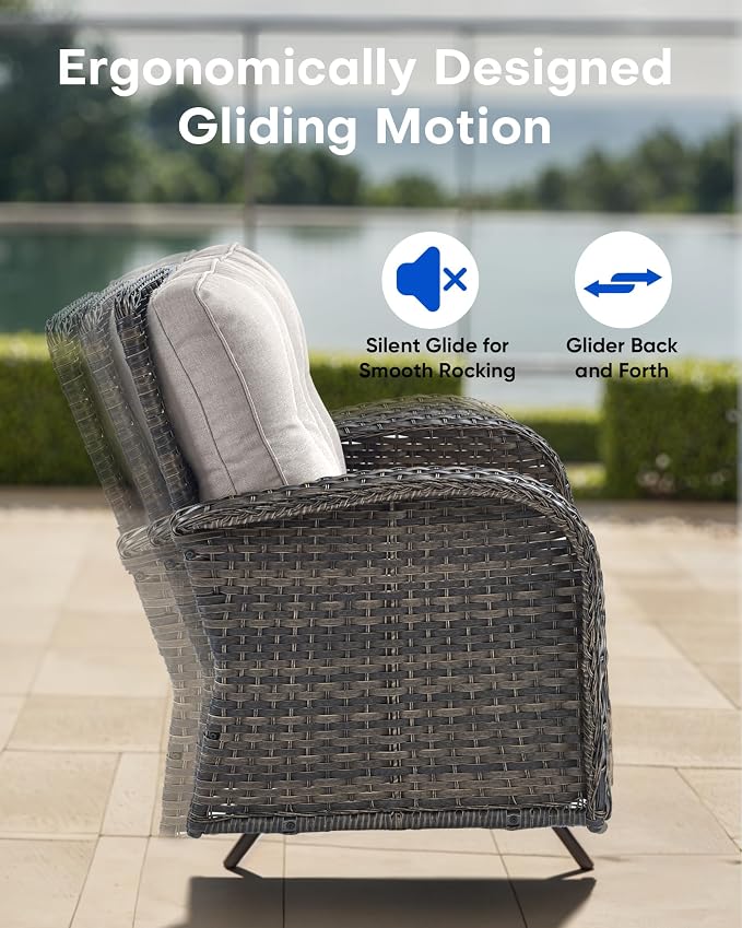 6 Pieces Patio Wicker Furniture Set-Outdoor Swivel Chairs Set of 2 Outdoor Glider Love seat with Outdoor Footstool Patio Furniture for Deck Porch Garden Balcony Poolside-Brown/Beige