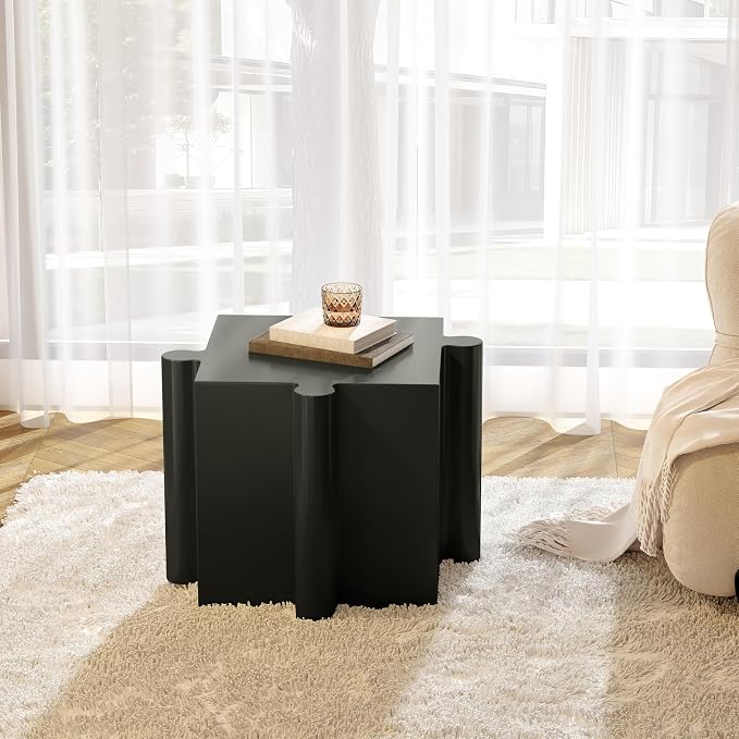 Christopher Knight Home Daton Interlocking Puzzle Outdoor Side Table, Lightweight Concrete Patio Coffee Table, Convex Edge MGO Modular End Table, Creative Set Up for Indoor&Outdoor Use, Black