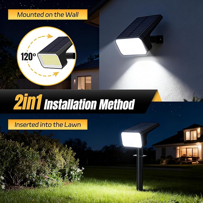 Solar Spot Lights Outdoor Waterproof, 6 Pack, 118 LED Cool White | IP67, 4 Modes Auto On/Off, for Yard Garden Pathway Walkway Tree Patio Driveway