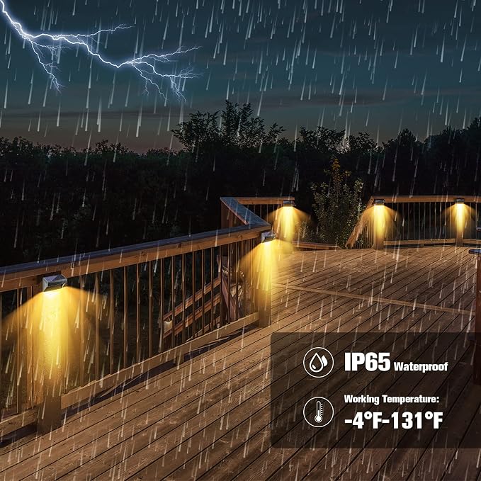Bridika Solar Fence Lights - Outdoor Waterproof Warm White & Daylight White LED Solar Lights for Backyard, Deck, Stair Handrail and Wall (8 Packs, Plus Size)