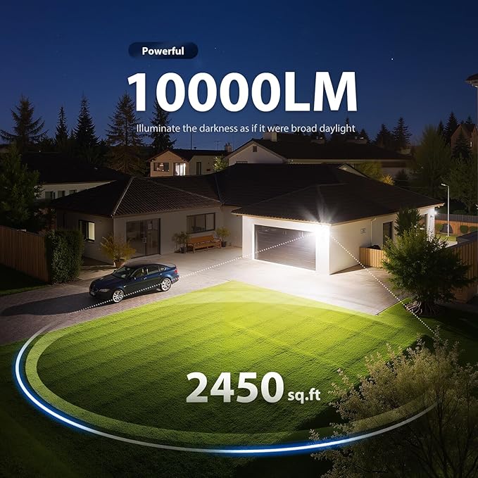Onforu Outdoor Motion Sensor Light, Dusk to Dawn Outside Lighting, White | Hardwired 4-head 10000LM LED security floodlight, IP66 waterproof, movement detection, garage yard backyard driveway, 2 pack