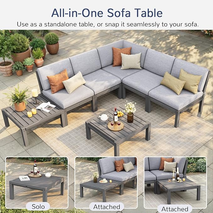 Stoog 11-Piece Patio Furniture Set, All-Weather Outdoor Sectional Sofa Set - Modular & Waterproof HIPS Frame, Quick-Dry Olefin Cushions, Grey