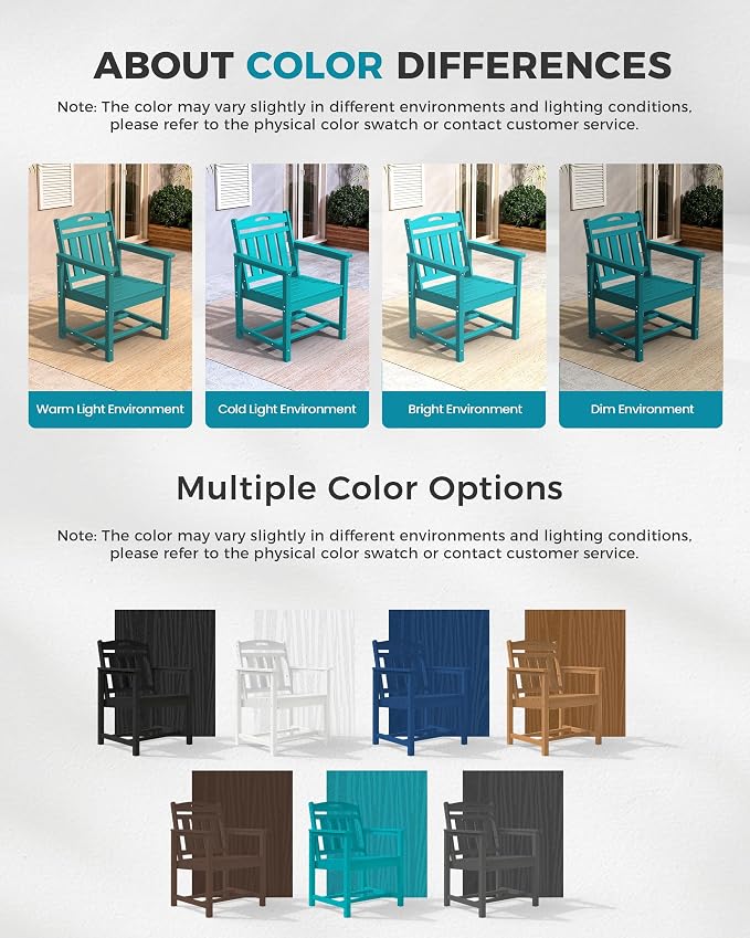 Ciokea HDPE Outdoor Patio Dining Chairs Set of 2, All-Weather Porch Chair with Wide Seat, Durable Outdoor Furniture for Backyard, Garden, Lawn & Poolside, Lake Blue