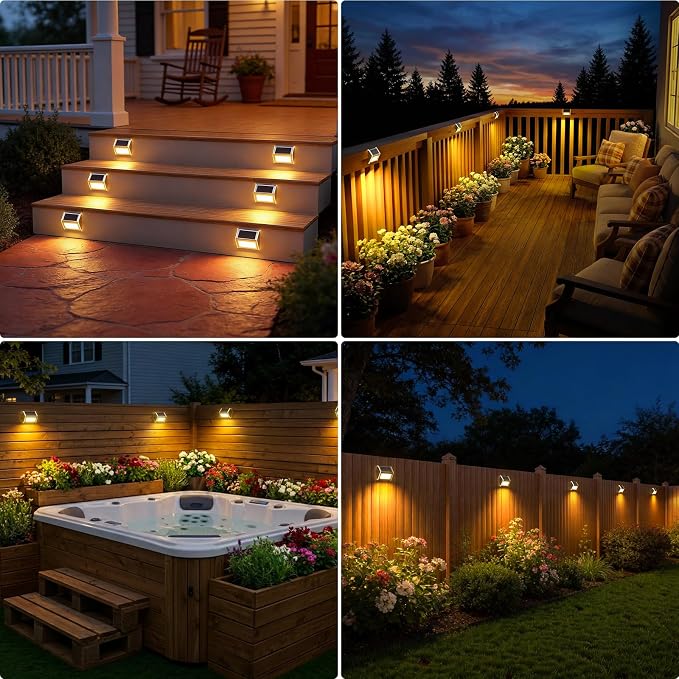 JSOT Solar Lights Perfect for Deck, Fence, Stair, Step Decor-Warm White-8P | Stainless Steel, Waterproof, Solar Powered, Garden, Patio, Deck Rail