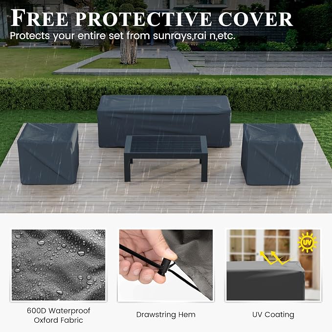 Aluminum Patio Furniture Set, 6 Piece Metal Outdoor Furniture Set, Patio Set with Waterproof Covers for Backyard Garden