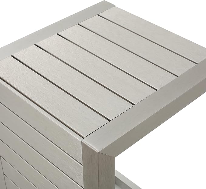 24" H Aluminium Black Patio Side Table, Small C-Shaped Outdoor Sofa Table,Coffee Table for Patio, Garden,Balcon,Silver