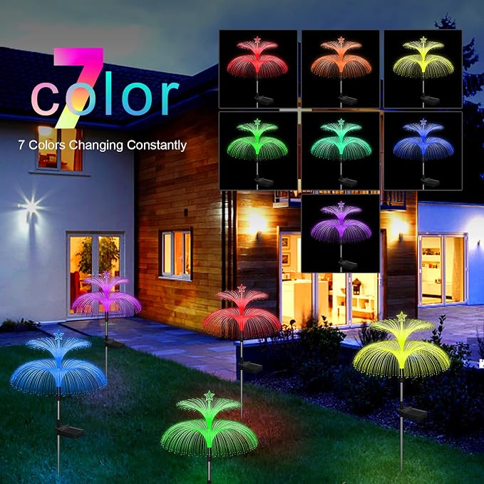 Weepong Solar Garden Lights 3 Pack New Upgraded Solar Lights Outdoor Waterproof 7 Color Changing Double Jellyfish and Star Flower Garden Decor Yard Lawn Christmas Outdoor,Gifts for Mother's Day Women