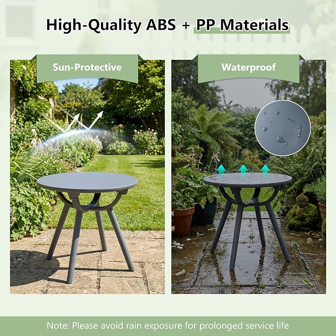 Tangkula Outdoor Side Table, 20" Round Patio Bistro Table, Outside Accent Coffee Table for Poolside, Balcony, Garden, Porch, Lawn (2 Pack,Gray)