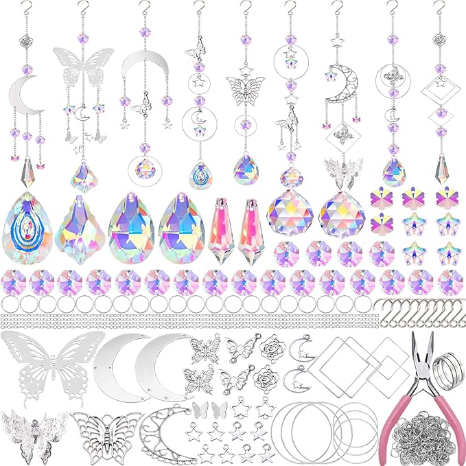 DIY Suncatcher Kit 300pcs Sun Catchers Supplies Arts and Crafts for Adults | Decorative Hanging Prism Suncatcher with Crystals Beads Ball Rainbow Maker for Indoor Windows Office Home Decor