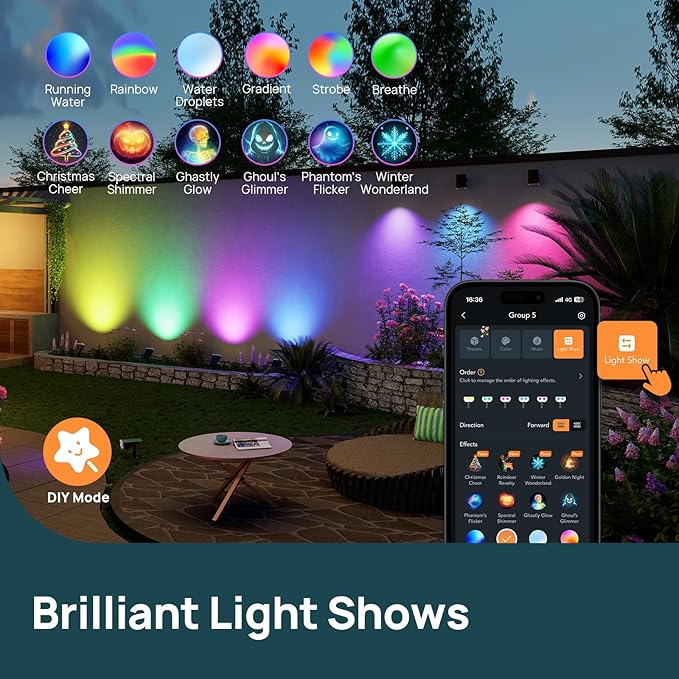 Linkind Smart Solar Spot Lights Outdoor SL5C, Solar Lights Outdoor Spotlight Cool/Warm White/Color Changing, APP/Voice Control IP67 Landscape Lighting for Yard, Garden, Pathway(14 Pack) | APP/ Voice Control, Cool/Warm White/Color Changing Solar Spotlig...