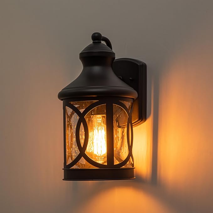 Outdoor Wall Sconce, Waterproof Exterior Light Fixture, Matte Black Porch Lantern Lights with Clear Glass Shade for Garage Patio Front Door Balcony