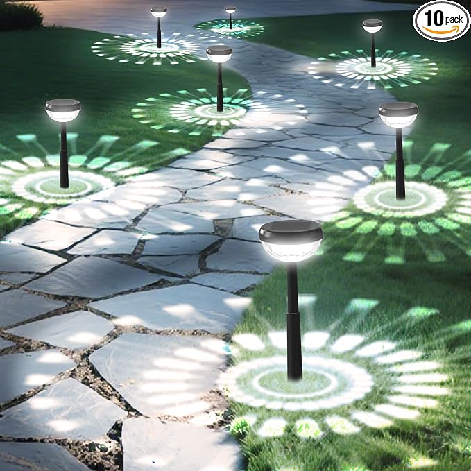 Ensenior 10-Pack Solar Lights Outdoor, Auto ON/Off 6500K LED Solar Garden Lights for Pathway, Yard, Patio, Walkway, Flower Bed, Halloween Christmas Landscape Lighting, IP65 Waterproof, Flag Lights