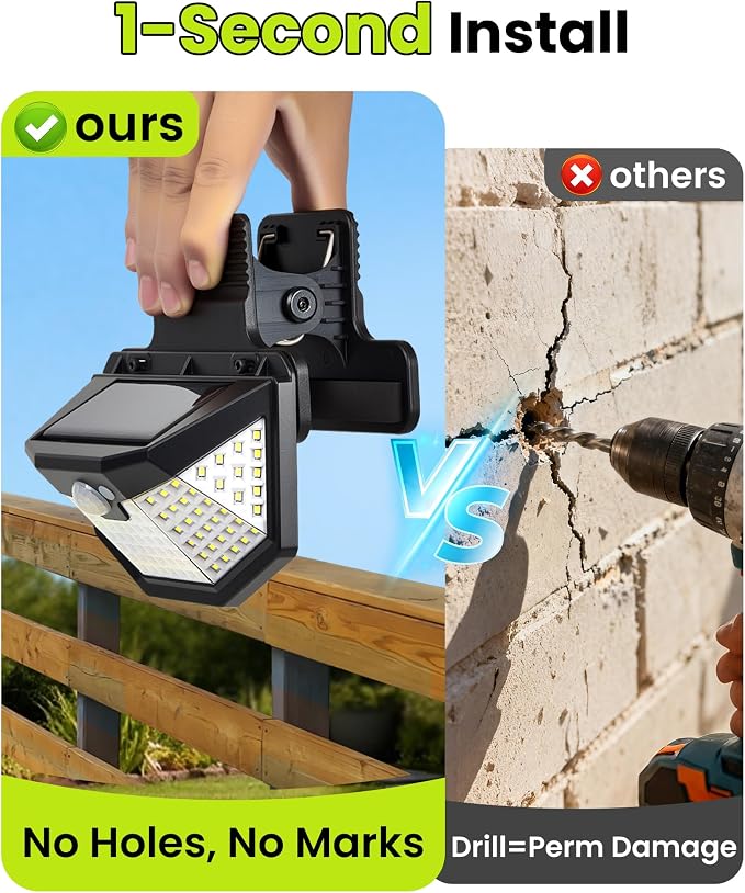 Clip on Solar Lights Outdoor with Motion Sensor, 800LM & 270° Wide Angle Solar Fence Lights Outdoor Waterproof with 115 LEDs, 3 Modes & Portable Security Lights for Chain Link Patio Deck Yard (4Pack)
