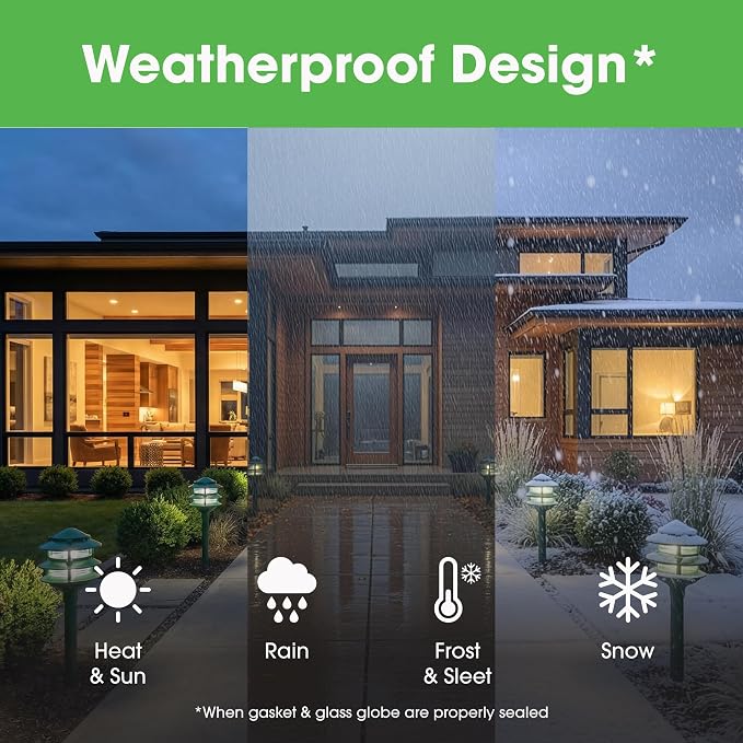 Greenfield Made in the USA Weatherproof Line-Voltage (120V) LED Outdoor Pathway Light – 3-Tier Permanent Outside Light for Walkway, Driveway & Landscaping – Professional Grade – Black