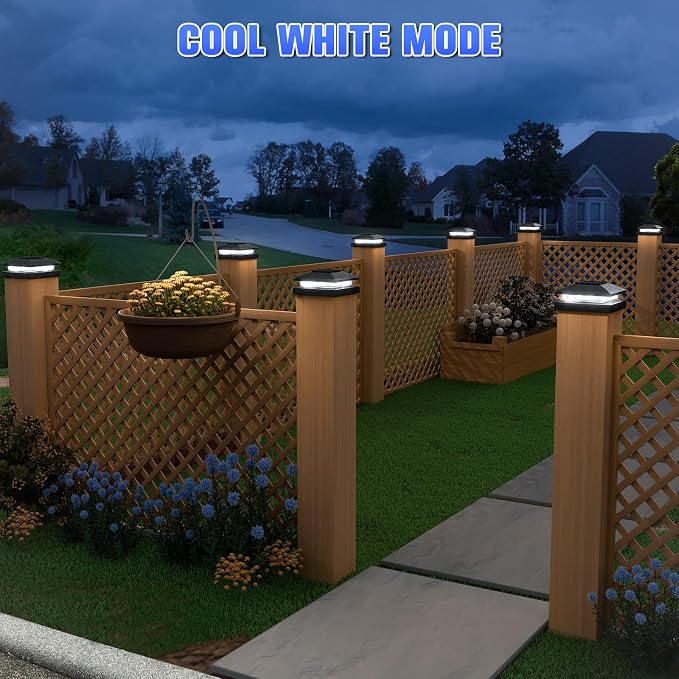 APONUO Solar Post Cap Lights for 4x4 Posts - IP64 Waterproof, 6500K LED, No-Wire Fence Lights & Deck Lights for Patio Garden Yard Patio, Black-Cool White, 24 Pack