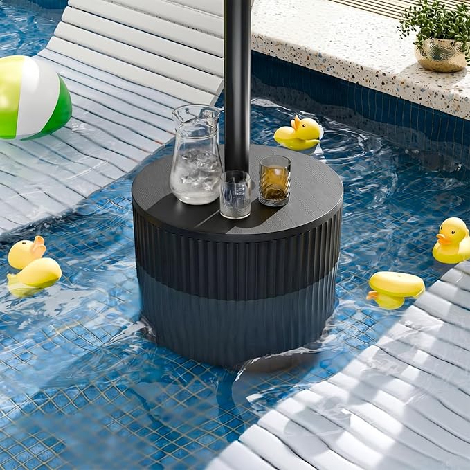 SUNBURY Umbrella Side Table, Outdoor Patio Table with Umbrella Hole for Porch, Round Base Outdoor Garden Stand for Modern Coffee, Picnic or Poolside Table, Easy Assembly, Black