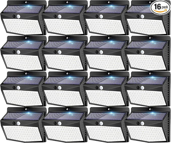 [ 16 Packs] Solar Motion Sensor Lights Outdoor, Solar Fence Lights with 3 Lighting Modes, Solar Powered Security Lights Waterproof for Outside Yard Wall Garden Backyard Deck Step Garage