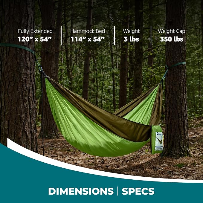 Bliss Hammocks Hammock in a Bag with Tree Straps and Carabiner Hooks, Nylon Hammock for Camping and Outdoor Use, 350 Lb Capacity, Forest Green