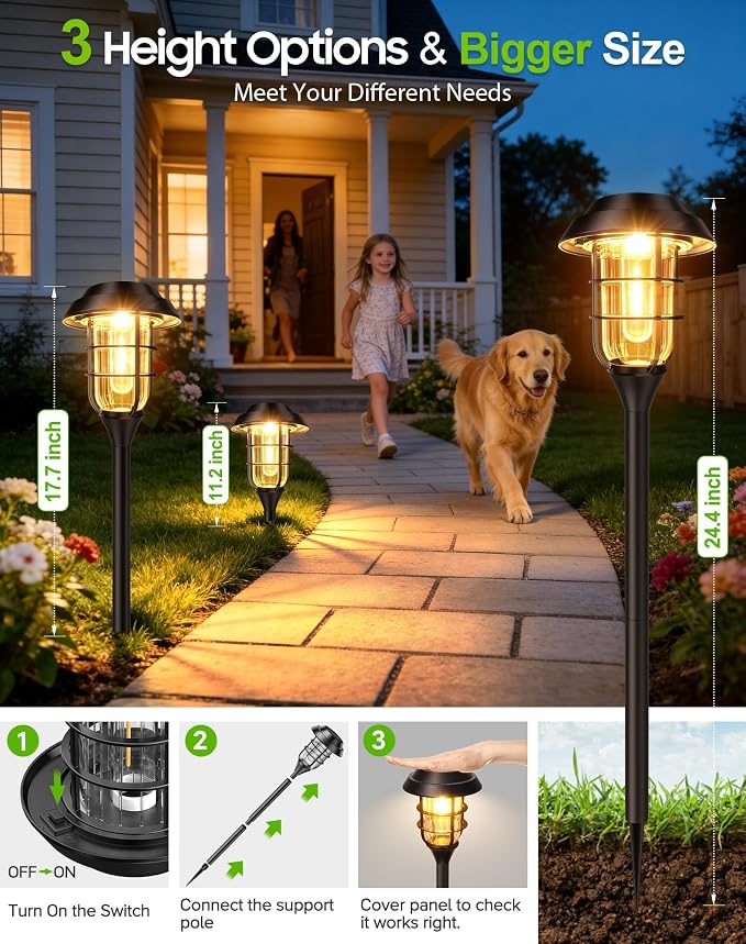 LETMY Solar Pathway Lights Outdoor, 12 Pack Bright Solar Lights Outdoor, IP65 Waterproof Auto On/Off Garden Lights Solar Powered Landscape Lighting for Yard Patio Walkway Driveway Pathway - Black