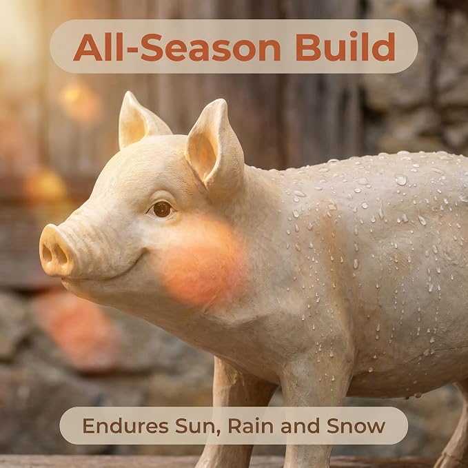 25.6" Cute Pig Resin Garden Statue | Farmhouse Animal Yard Decor, Lifelike Farmhouse Pig Sculpture, For Yard or Patio
