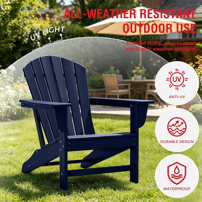 Costaelm Patio Conversation Set, Patio Chairs Set of 5 Balcony Firepit Furniture Outdoor Adirondack Square Table and Chair Backyard Furniture Set for Lawn Porch Pool Garden, Navy Blue