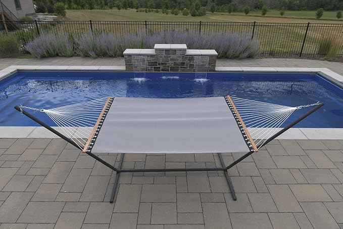 Vivere Quick-Drying Phifertex Fade Resistant Double Poolside Hammock with Spreader Bars (Haven)
