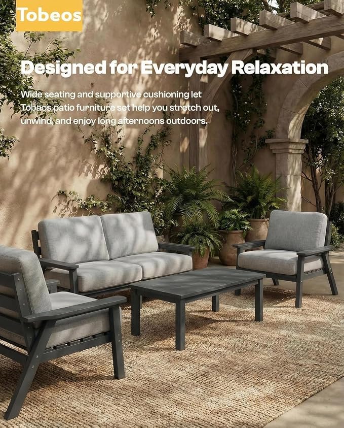 HDPE Patio Furniture Set 10 Seats, Outdoor Couch with Washable Thick Gray Cushions & Coffe Table & Side Table, Outdoor Sectional Furniture for Backyard, Deck, Lawn, Porch (Gray Frame)