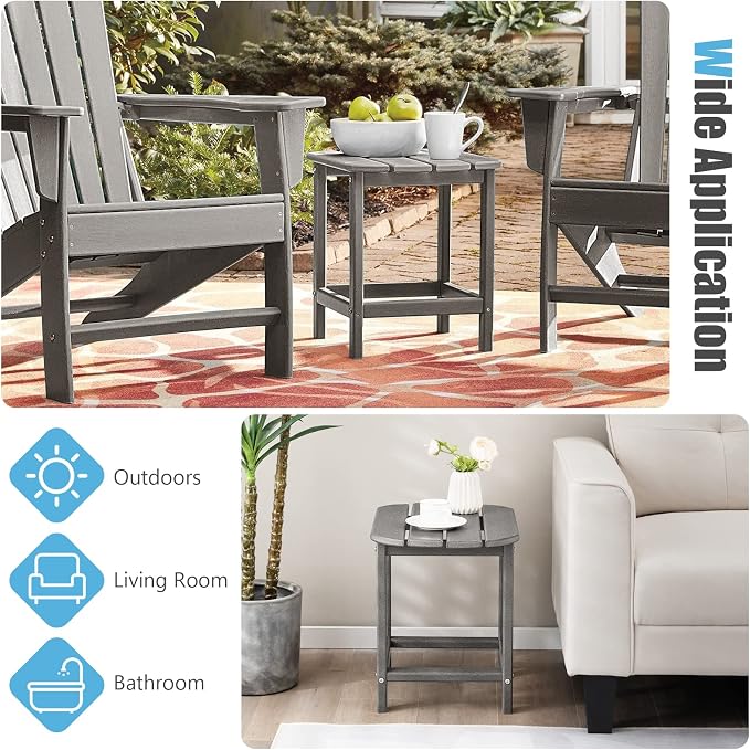 Giantex Side Table Outdoor Small Patio Table 18” Adirondack Table, Weather Resistant End Tables, Outside Square Tea Table for Patio, Backyard, Poolside, Garden, Balcony (1, Gray)