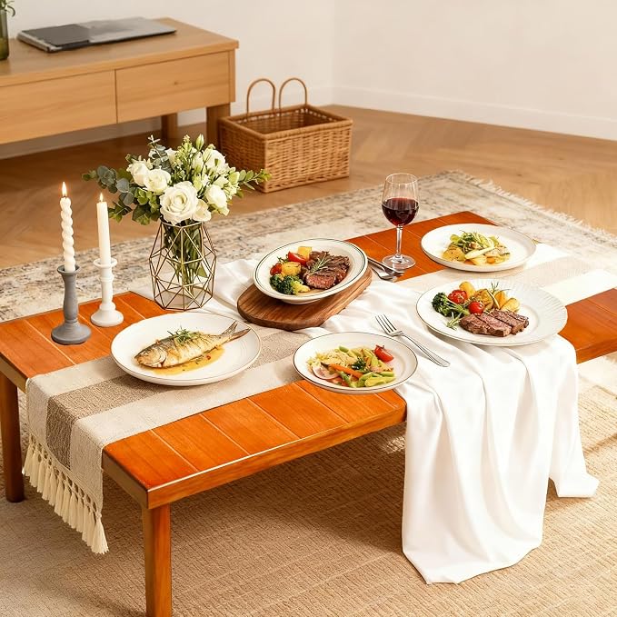 Folding Picnic Table with Table Runner, 60 * 30in Wooden Picnic Table for Outdoors, Boho Low Coffee Table for Sitting on The Floor, Suitable for Beach, Park, Garden, Camping, Travel(Brown)