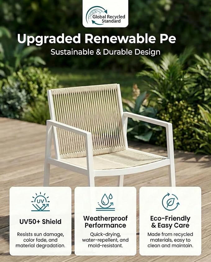 ZANDOR Expandable Outdoor Dining Set for 4-6-8,Patio Table and Chairs Set with Wood Top for Garden,Backyard,Porch,55"-82.7" Extendable Aluminum Outdoor Table Set with 6 Chairs,White