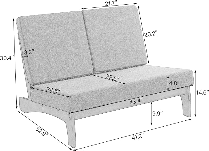 Outdoor Furniture Patio Couch, Weather Resistant Patio Loveseat Sofa Couch with Removable Cushion & Pillows, Teak Wood Frame for Porch & Backyard Seating - Dark Gray