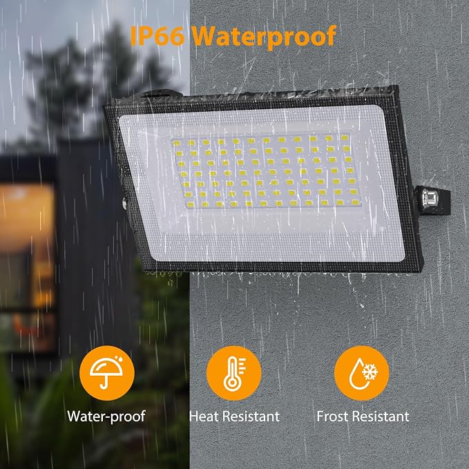 Onforu 80W Flood Lights Outdoor, 8000lm Bright LED Work Light with Plug,Daylight White LED Flood Lighting, IP66 Waterproof Security Yard Lights for Garage Stadium 4 Pack