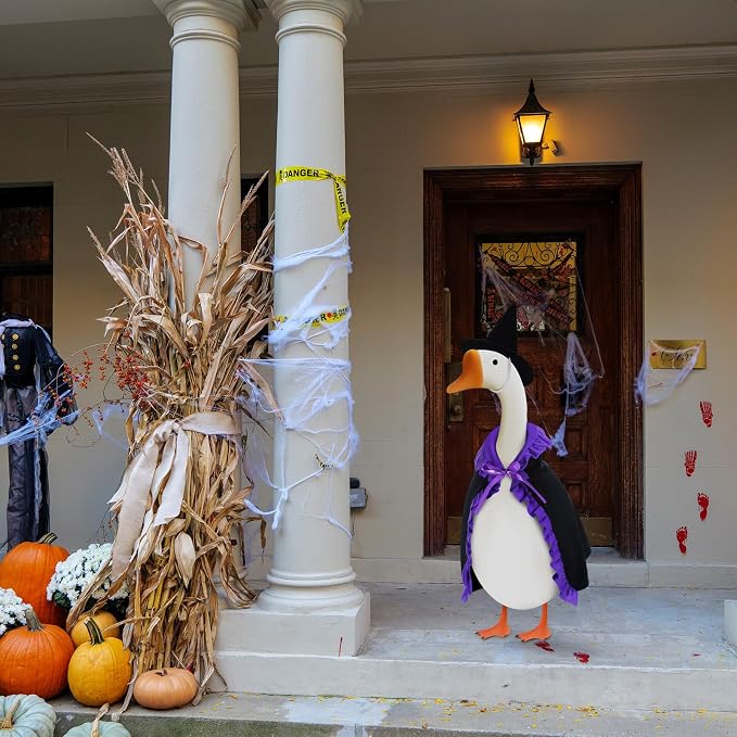 Witch Goose Outfit Halloween Costume for Lawn Decor, Cute Porch Goose Clothes for Outdoor Garden Yard Patio Cement Statue Art