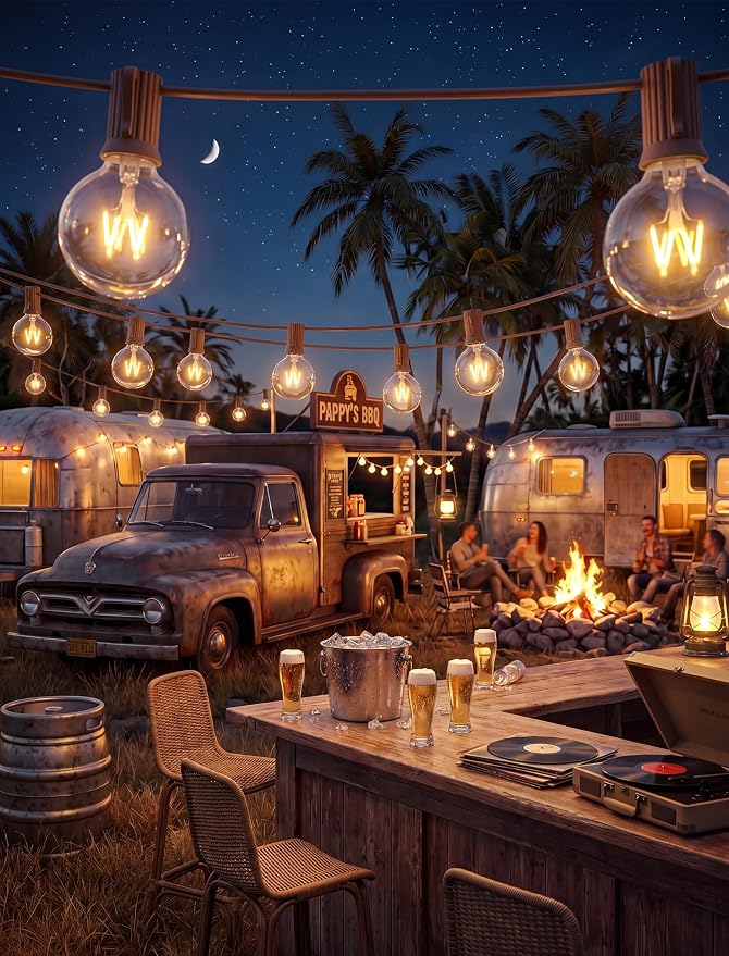 Abeja 25Ft Outdoor Patio String Lights with 27 Clear G40 Bulbs, UL Listed for Porch Bars Deck Wedding Party Markets Decor, 5W, E12 Socket Base, Brown