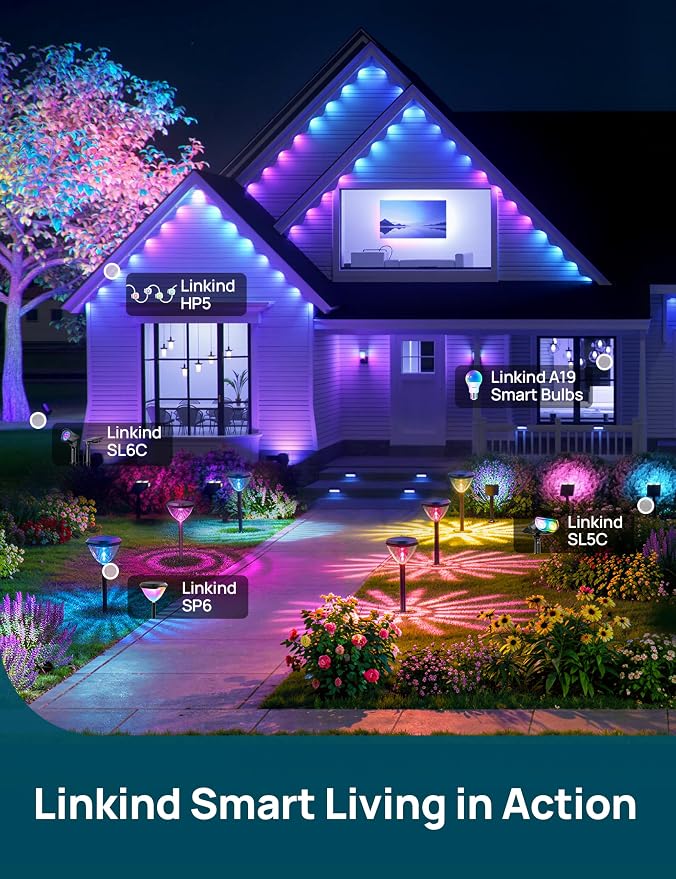 Linkind Smart Solar Pathway Lights SP6,Pattern Switch Solar Lights Outdoor | USB&Solar Charging, Cool/Warm White/Color Changing Landscape Lighting for Yard,Garden,Patio, 4 Pack