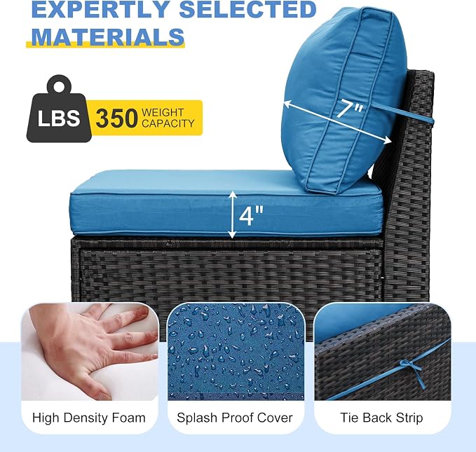 5 Pieces Outdoor Patio Furniture Set, Wicker Conversation Sets with Tea Table, Rattan Patio Sofa with Thick Cushions for Garden, Backyard, Poolside, Party, Peacock