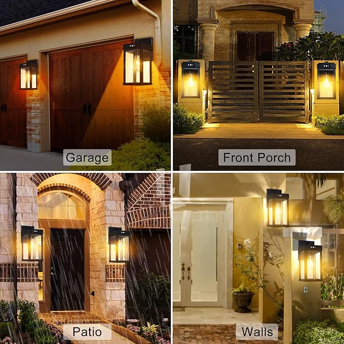 Solar Wall Lights Outdoor, Solar Sconce Lantern with 3 Lighting Modes | Motion Sensor, Porch Light Fixture Outside Waterproof with Clear Panel for Garage Yard Front Door Shed